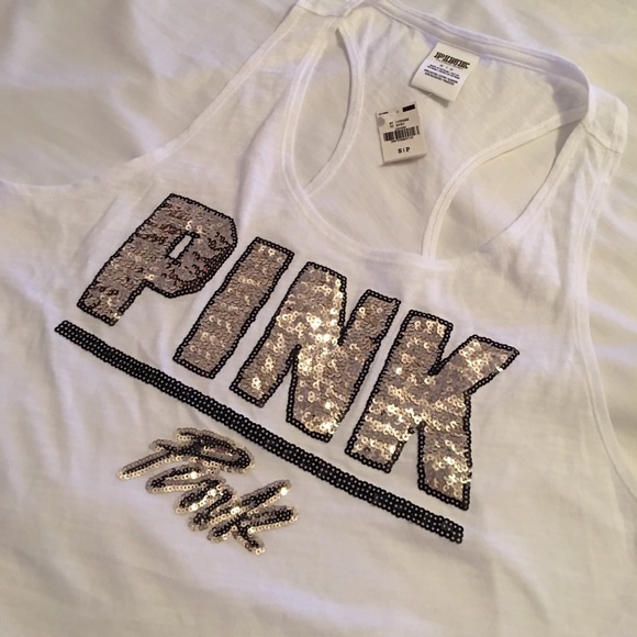 NWT VS PINK White Sequin Tank - Small - Picture 2 of 2