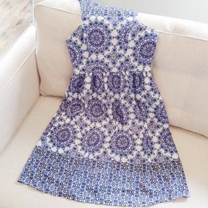 Everly Blue and White Tile Print Midi Dress