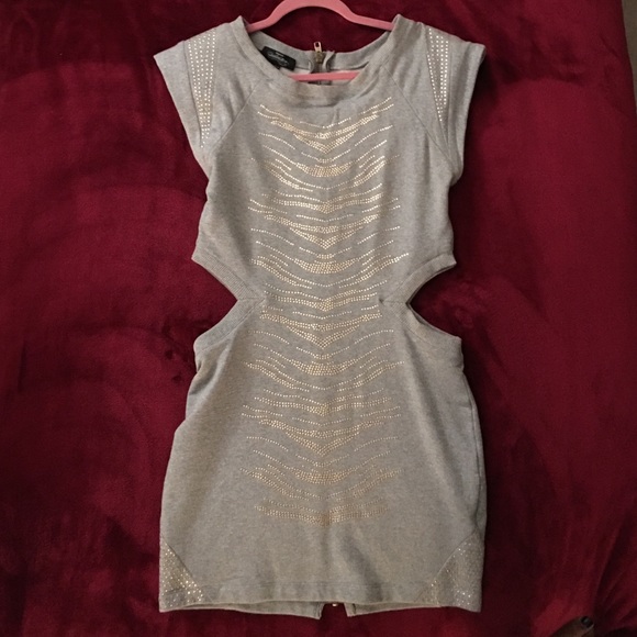bebe "Addiction" Cut-Out Grey Dress Size: M