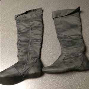 Gray knee high boots