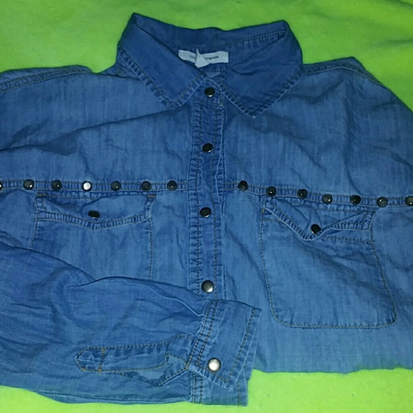 "Life in progress" denim button down