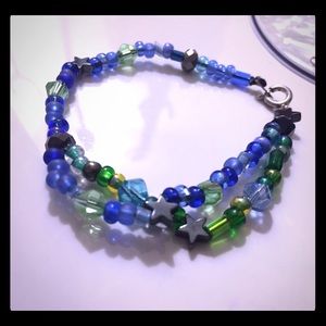 SOLD blue&green glass/crystal beaded bracelet!