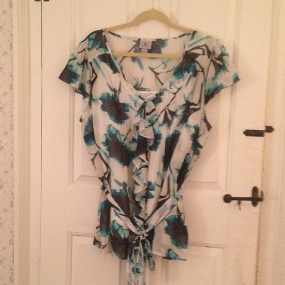 Worthington Tops - Worthington Chiffon Blouse Teal Floral