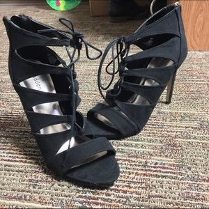 Madden Girl Black suede sexy strappy lace up heels