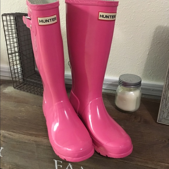 Hunter boots pink and grey