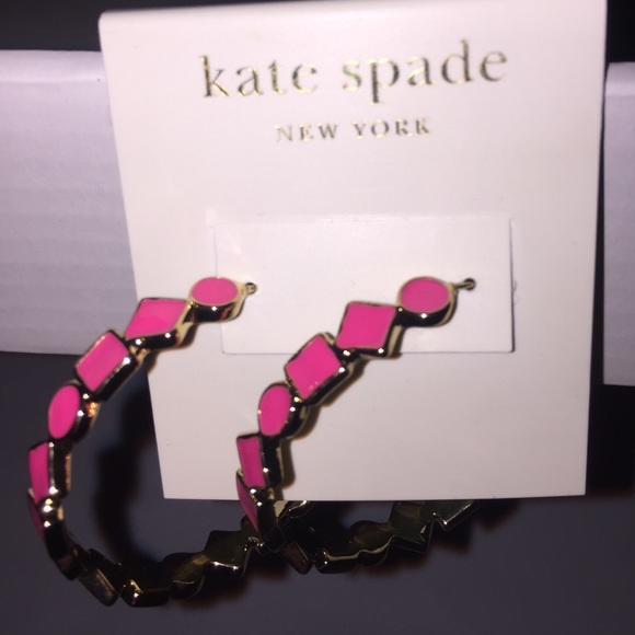 kate spade Jewelry - Kate Spade New York Gold Pink hoop earrings NEW