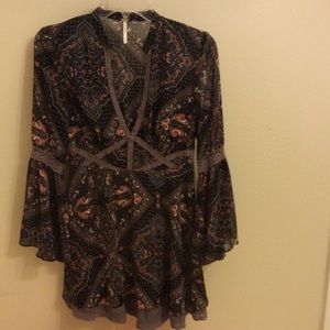 Free People plunging neckline bell sleeve dress