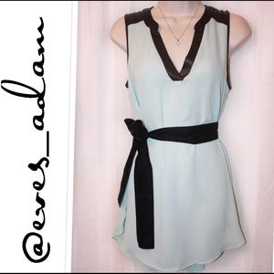 Mint Chiffon sleepless Tunic w/ faux leather trim
