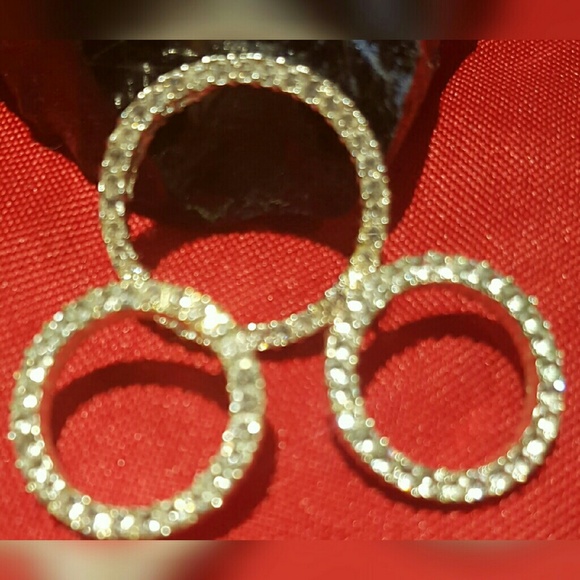 3 Piece Set Rhinestone Circle Pendant & Pierced Post Earrings Set Classy Set NEW