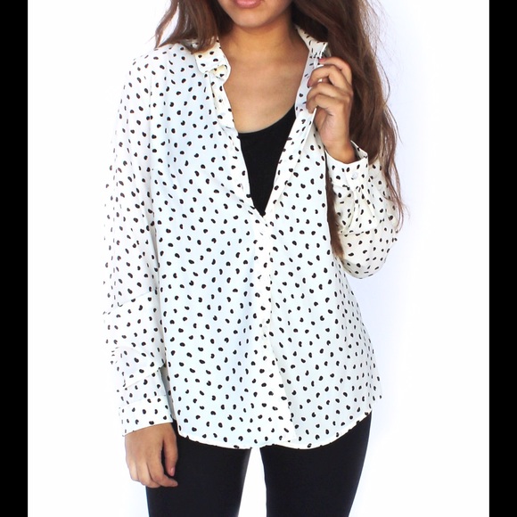 Polka dot leopard print button up blouse NEW - Picture 1 of 3