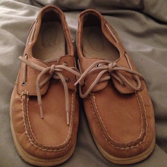Worn, Tan Sperry Top-Sliders