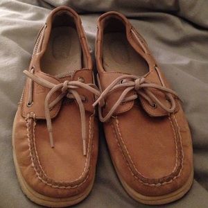 Worn, Tan Sperry Top-Sliders