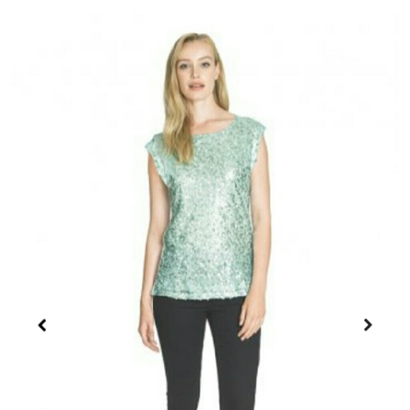 Long tall Sally sequin front jersey top mint large - Picture 1 of 4