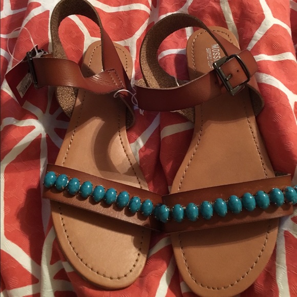 Target Brown Leather Turquoise Embellished Sandals