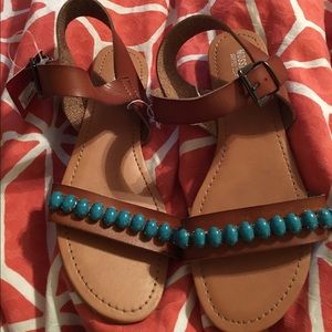 Target Brown Leather Turquoise Embellished Sandals