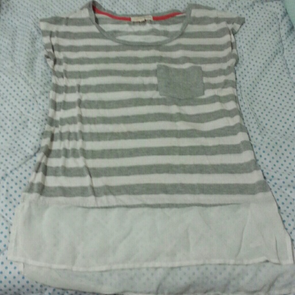 Gray and White Striped Short Sleeved Tunic