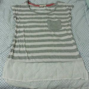 Gray and White Striped Short Sleeved Tunic