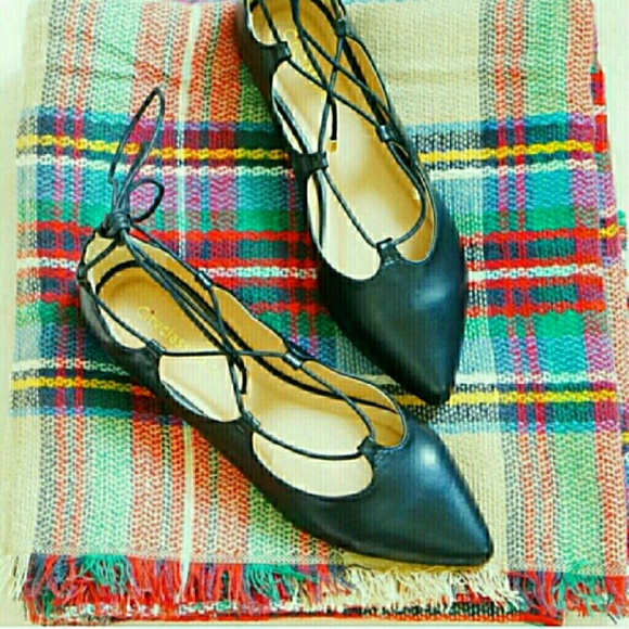Black Lace Up Flats Size 6