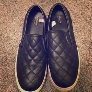 Mossimo black quilted leather slip ons