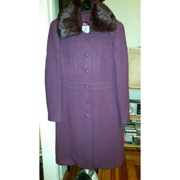 Purple Full length coat with removable fur collar.