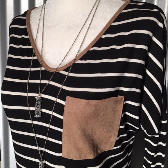 Tops - Striped With Suede Pocket Top