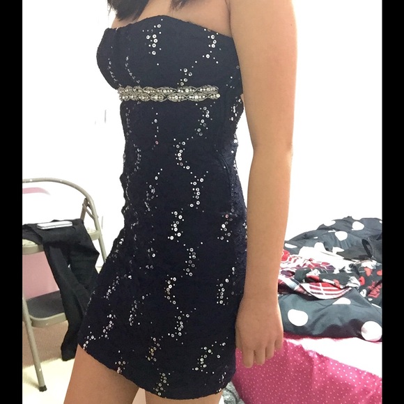 Navy Blue Laced Formal Homecoming Prom Dress