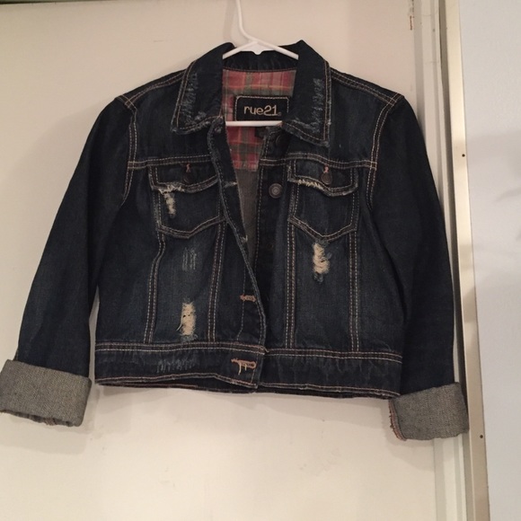 Dark wash destroyed denim mini jacket - Picture 1 of 3
