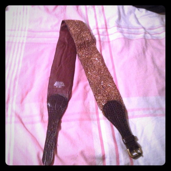 Anthropologists sequined brown leather belt