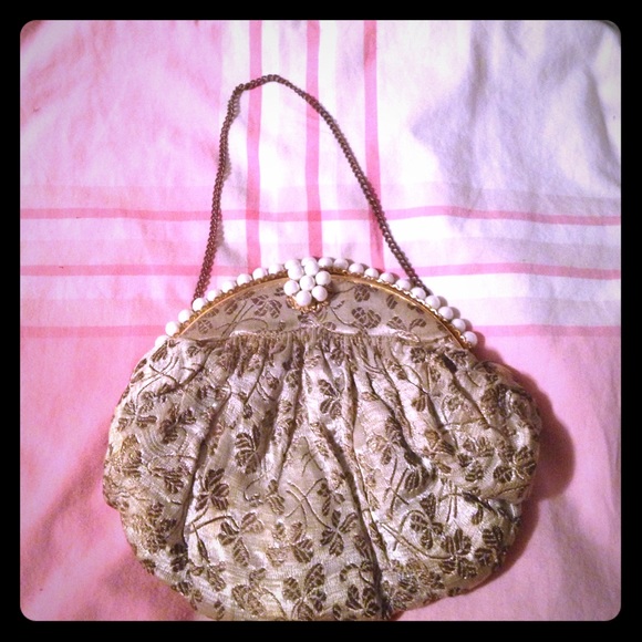 Antique brocade satin evening bag.