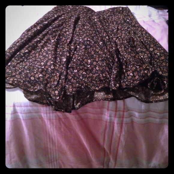 Brown floral cotton skater skirt.