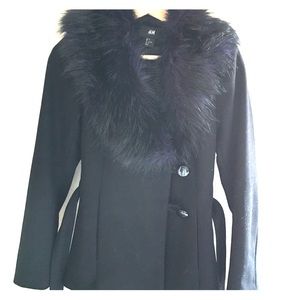 H&M Black Wrap Coat with Faux Fur