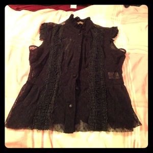 Black lace button up sleeveless blouse