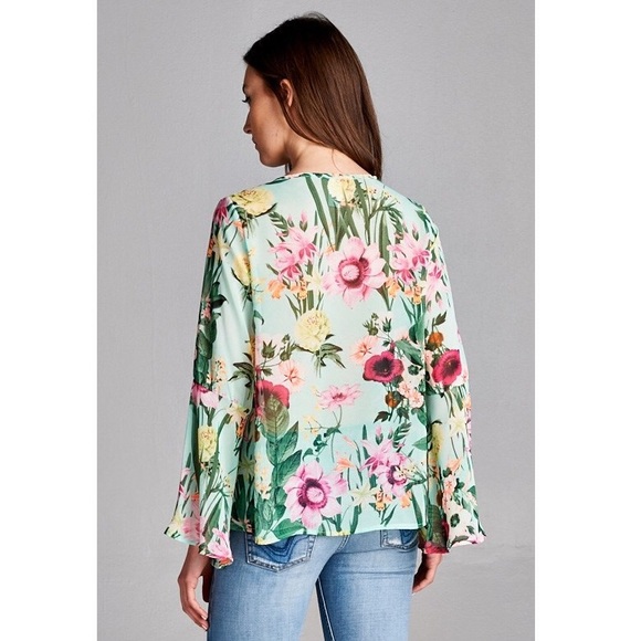 SIZE SMALL ONLY Mint Floral V-neck Top - Picture 2 of 4