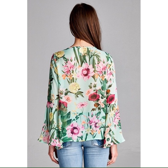SIZE SMALL ONLY Mint Floral V-neck Top - Picture 3 of 4