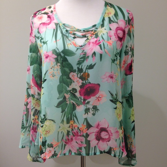 SIZE SMALL ONLY Mint Floral V-neck Top - Picture 4 of 4