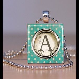 Scrabble Tile Necklace Teal Initial Monogram