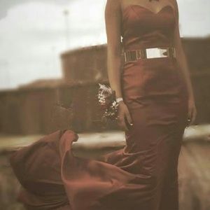 A red strapless prom/homecoming/formal dress