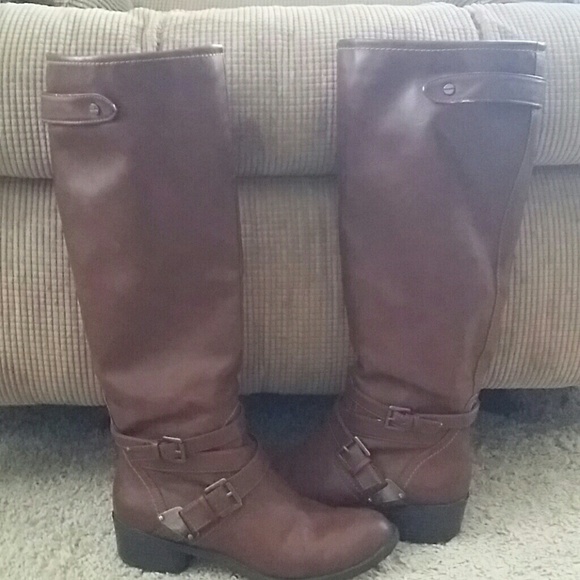 Brown leather knee high boots