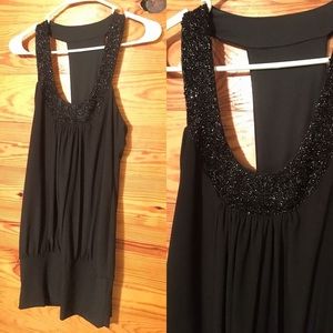 Black Cocktail Dress- Beading at Neck
