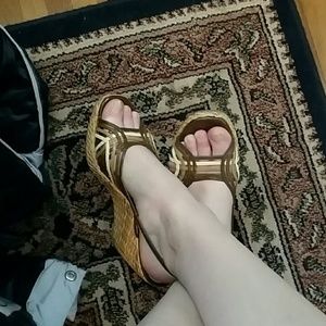 Franco Sarto brown patent wedge sandal