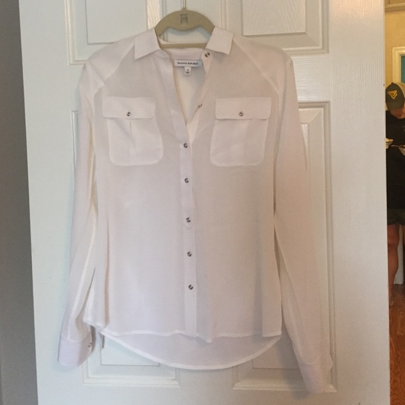 White Silk Banana Republic blouse