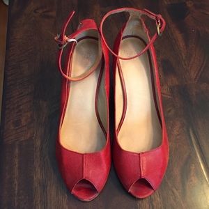 Frye Red Leather Peep Toe Heels