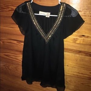 DKNY Gold and Black Flowy Top