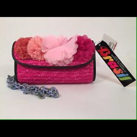 Betsey Johnson Brasil Fuchsia Straw Purse