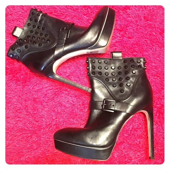 Black studded high heeled booties