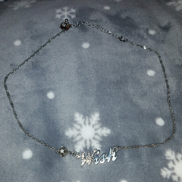 Bedazzled silver WISH necklace