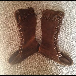 Minnetonka lace up knee boots