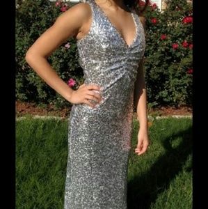 Sequined silver formal dress
