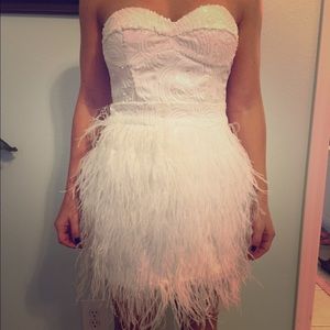 White Feather & Sequin Bebe Party Dress