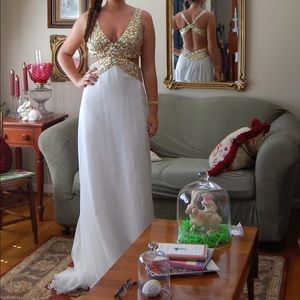 White & Gold Prom Dress